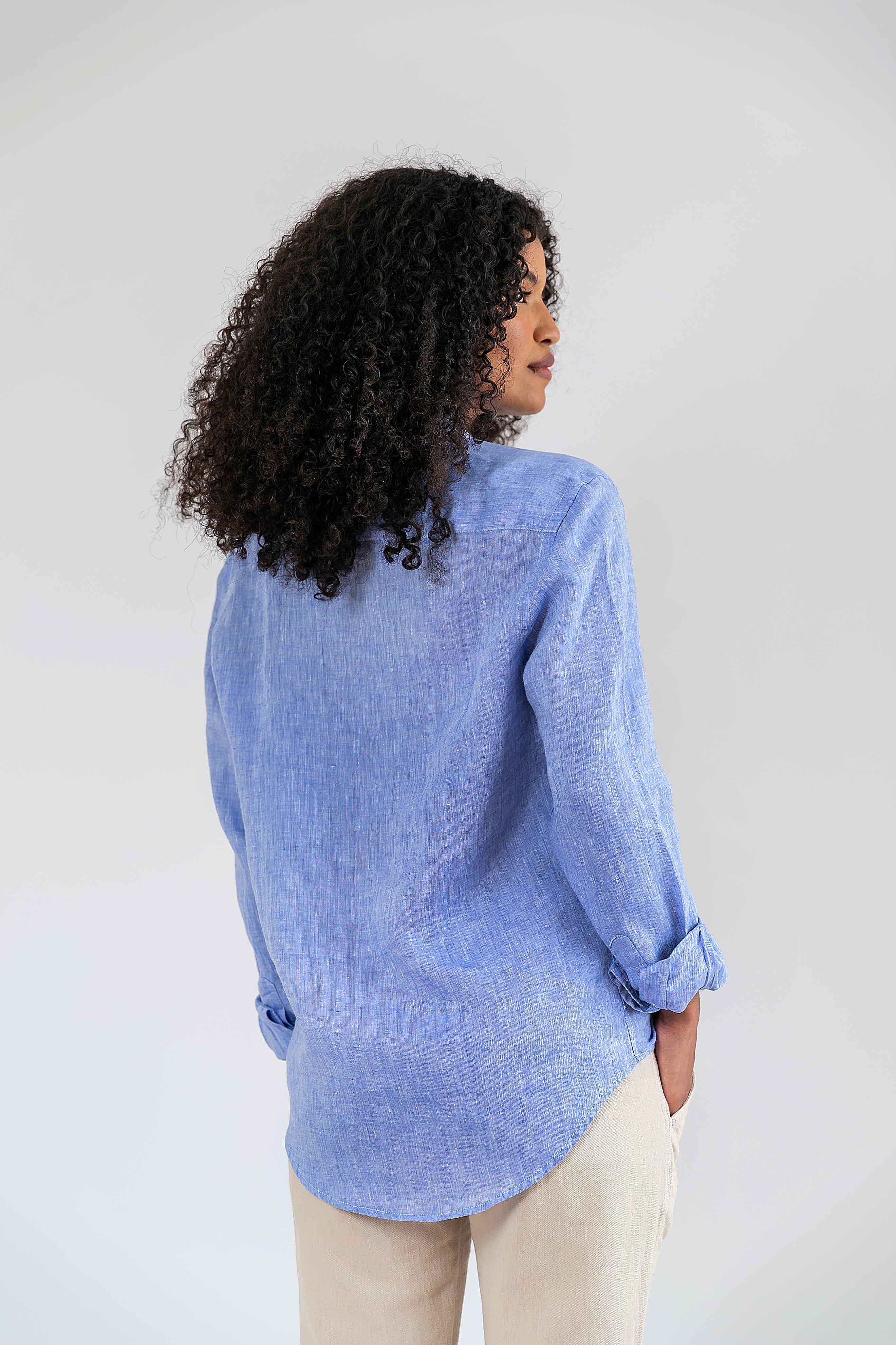 Camisa 100% Linho Lisa Azul Mescla ML