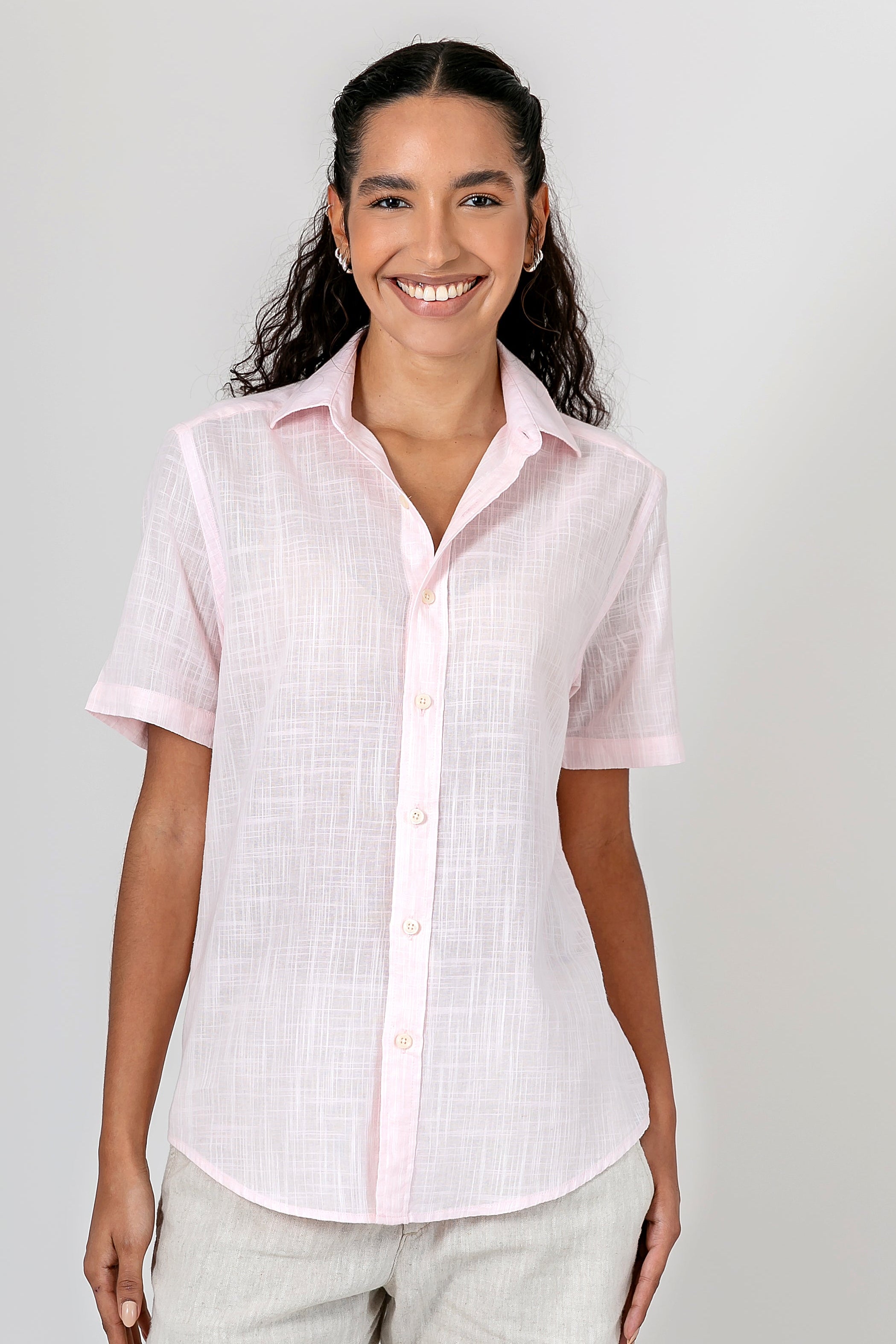 Camisa Algodão Rosa MC