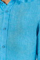 Camisa 100% Linho Lisa Azul Turquesa ML