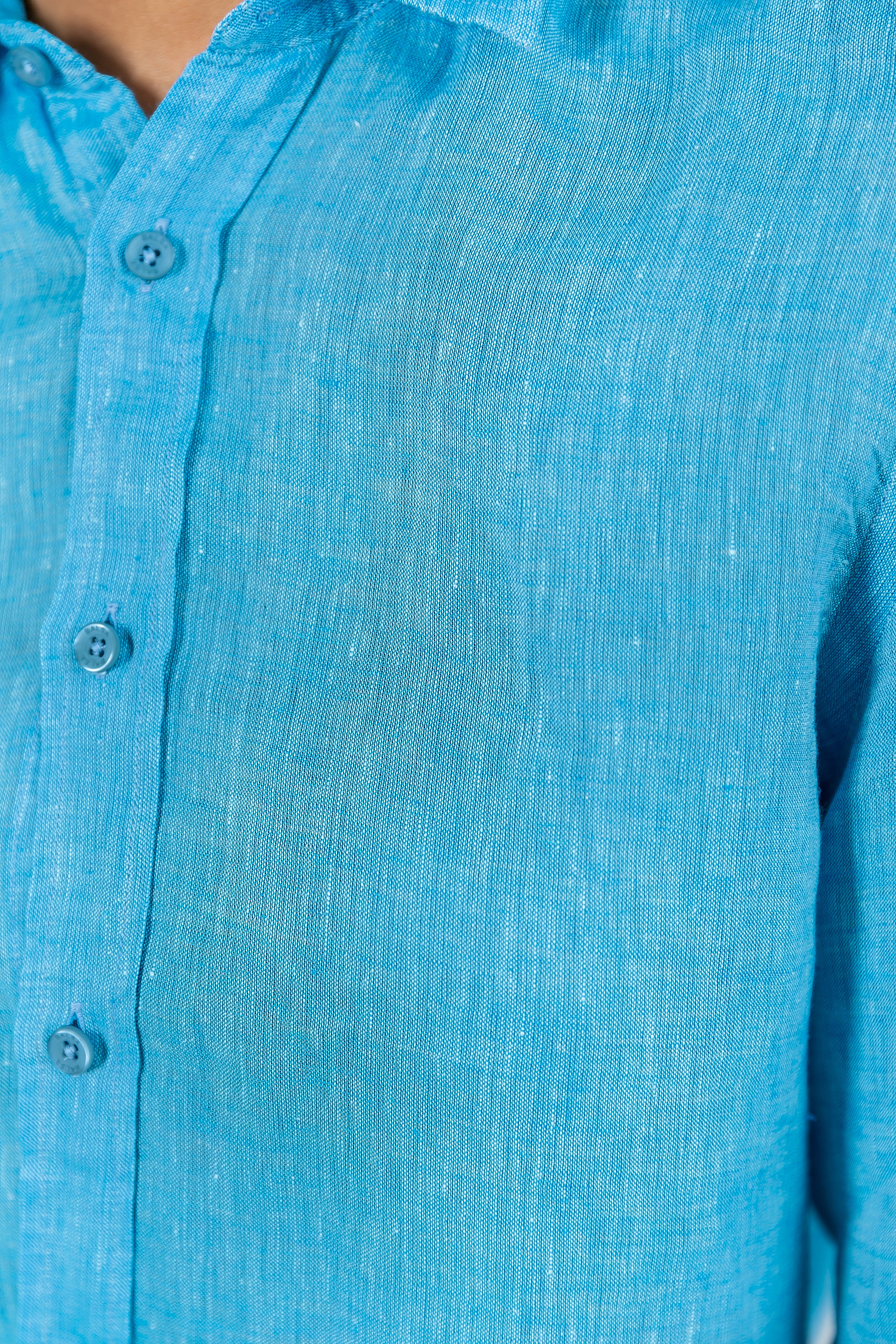 Camisa 100% Linho Lisa Azul Turquesa ML