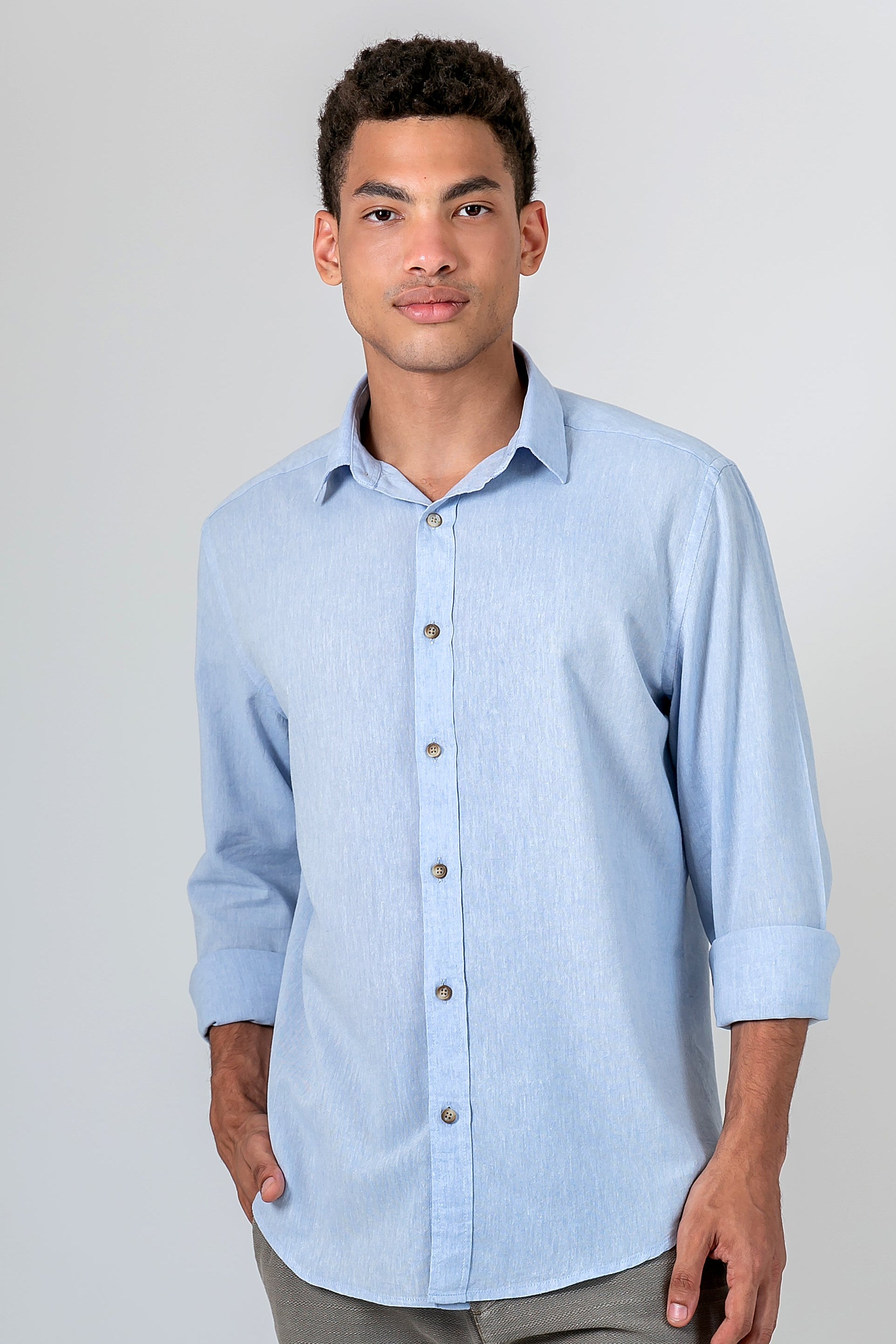 Camisa Algodão Mescla Azul Celeste ML