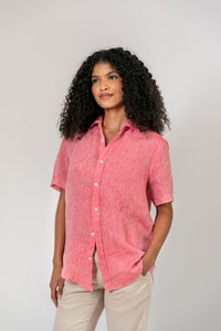 Camisa 100% Linho Lisa Vermelha MC