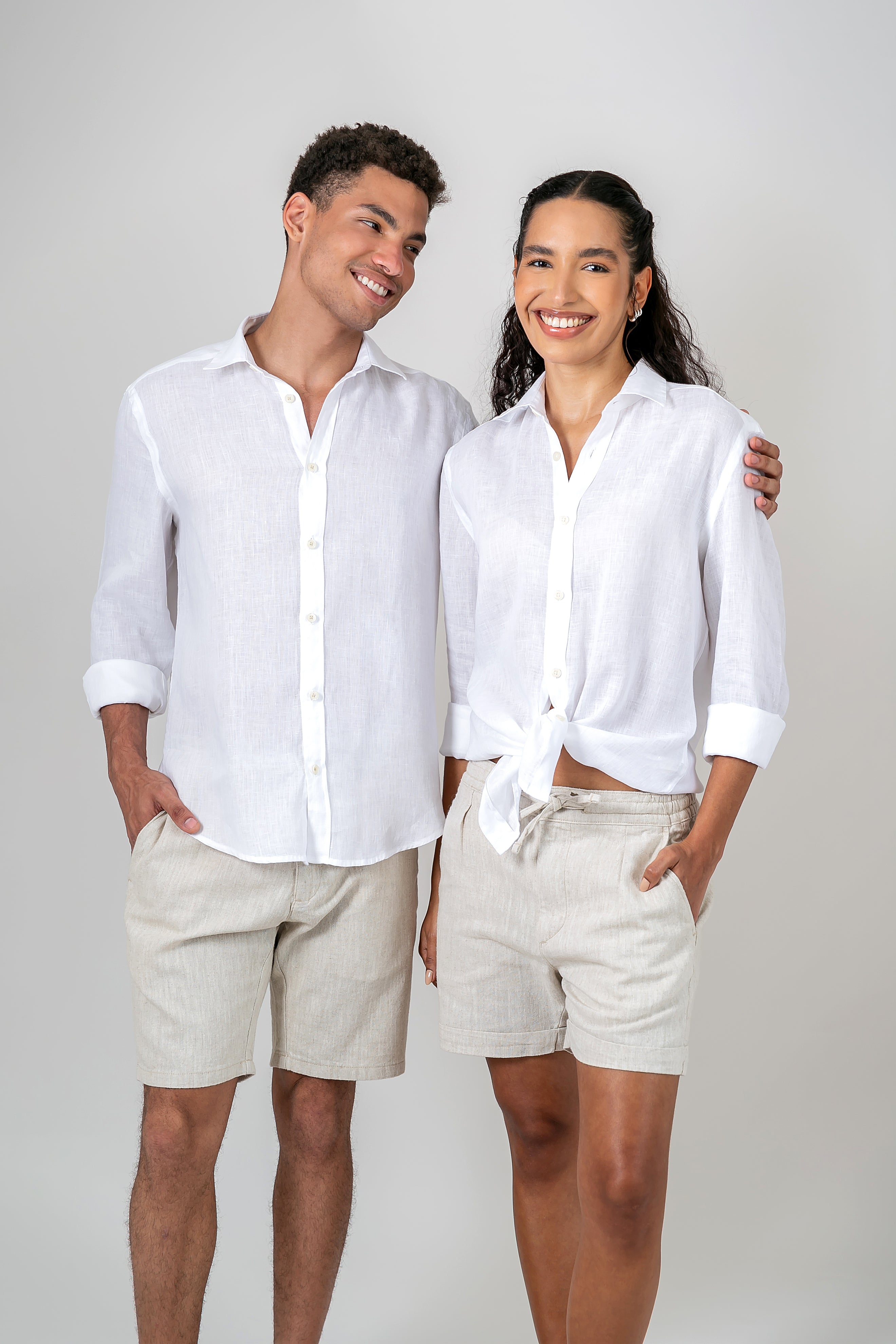 Camisa 100% Linho Lisa Branca ML