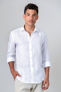 Camisa 100% Linho Lisa Branca ML