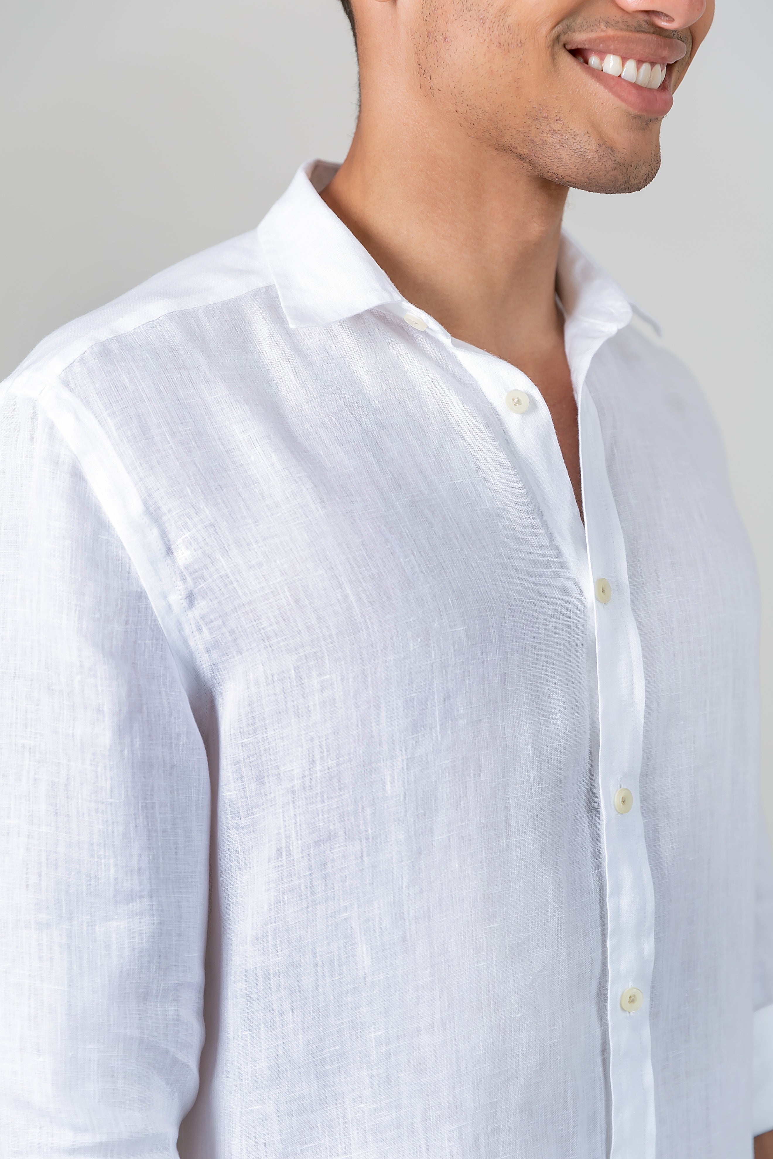 Camisa 100% Linho Lisa Branca ML