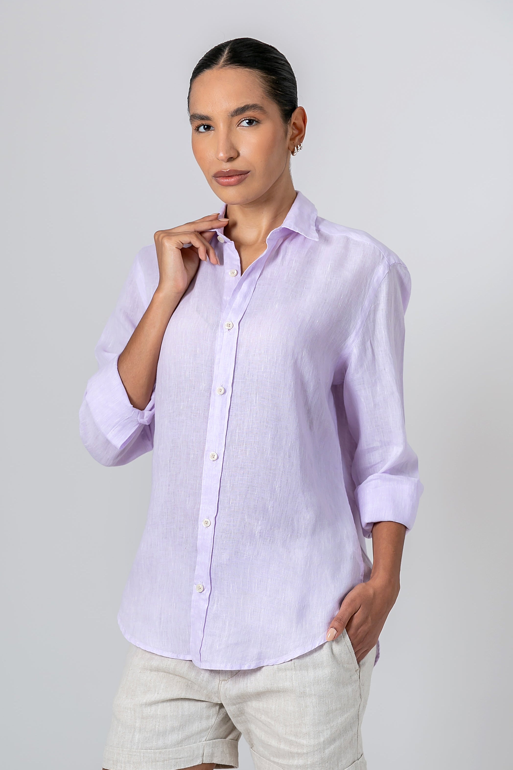 Camisa 100% Linho Lilas ML