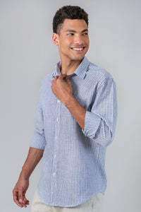 Camisa Algodão Listrada Marinho ML
