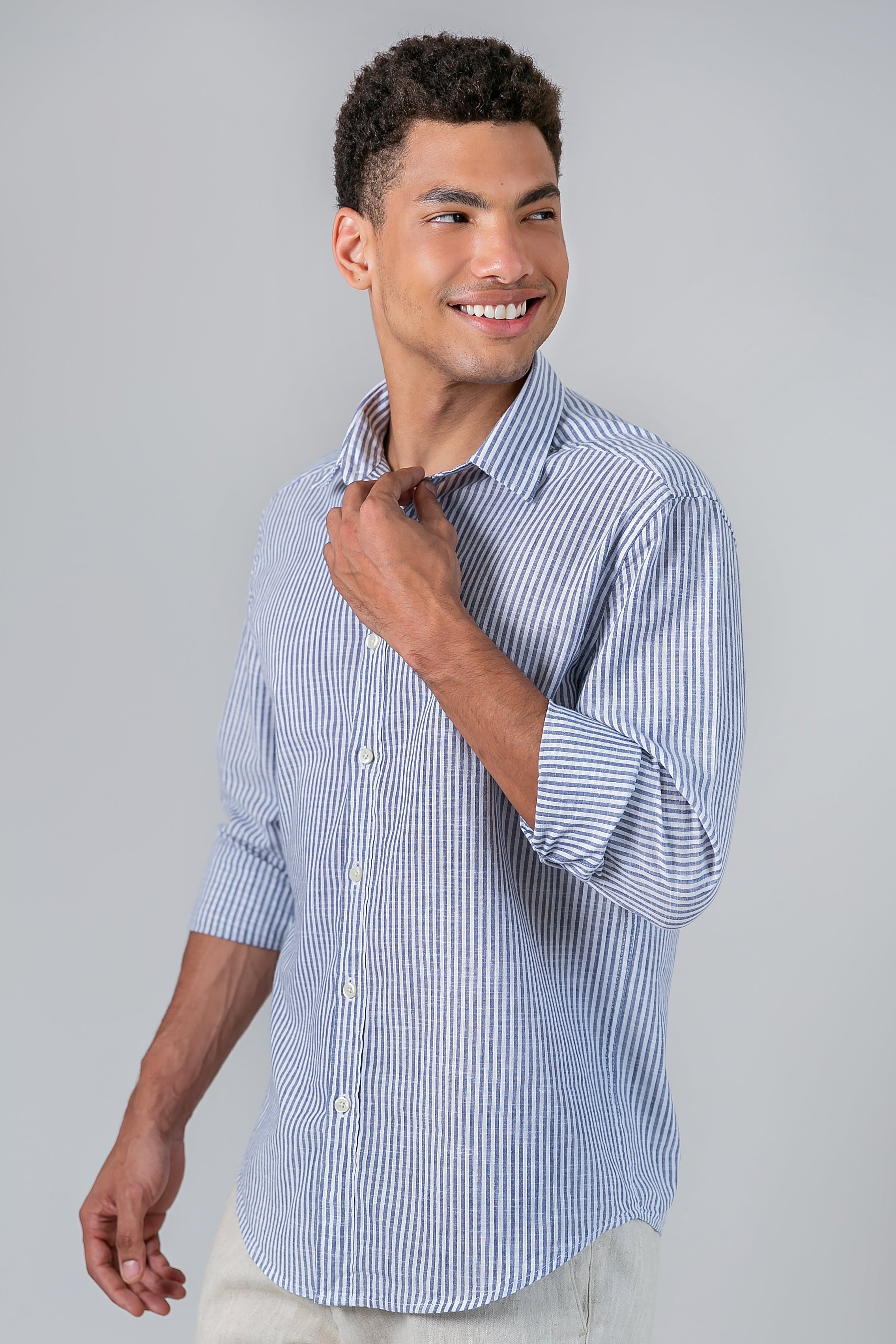 Camisa Algodão Listrada Marinho ML