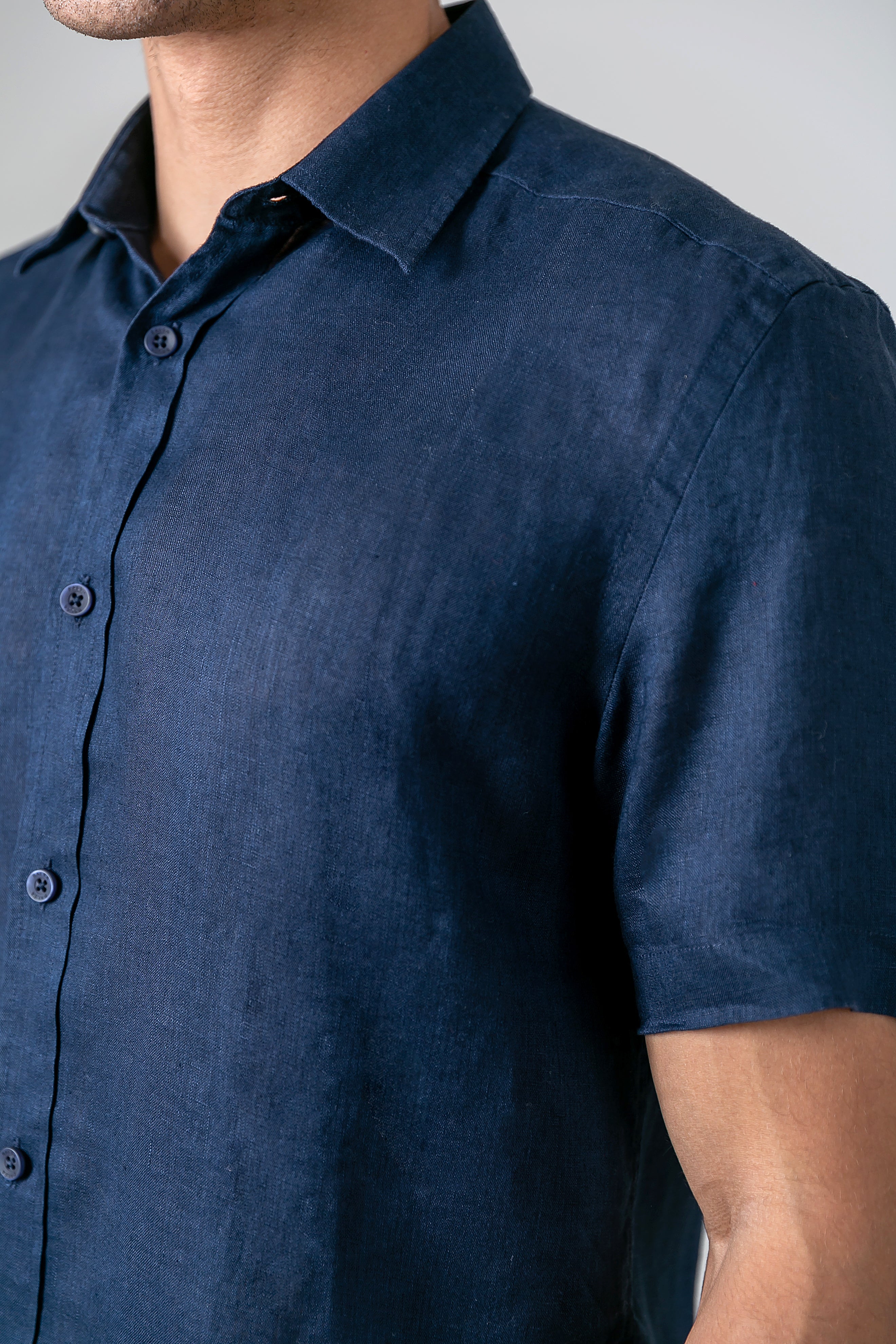 Camisa 100% Linho Lisa Azul Escuro MC – Loja Balsa