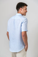 Camisa 100% Linho Lisa Azul Clara MC