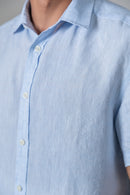 Camisa 100% Linho Lisa Azul Clara MC