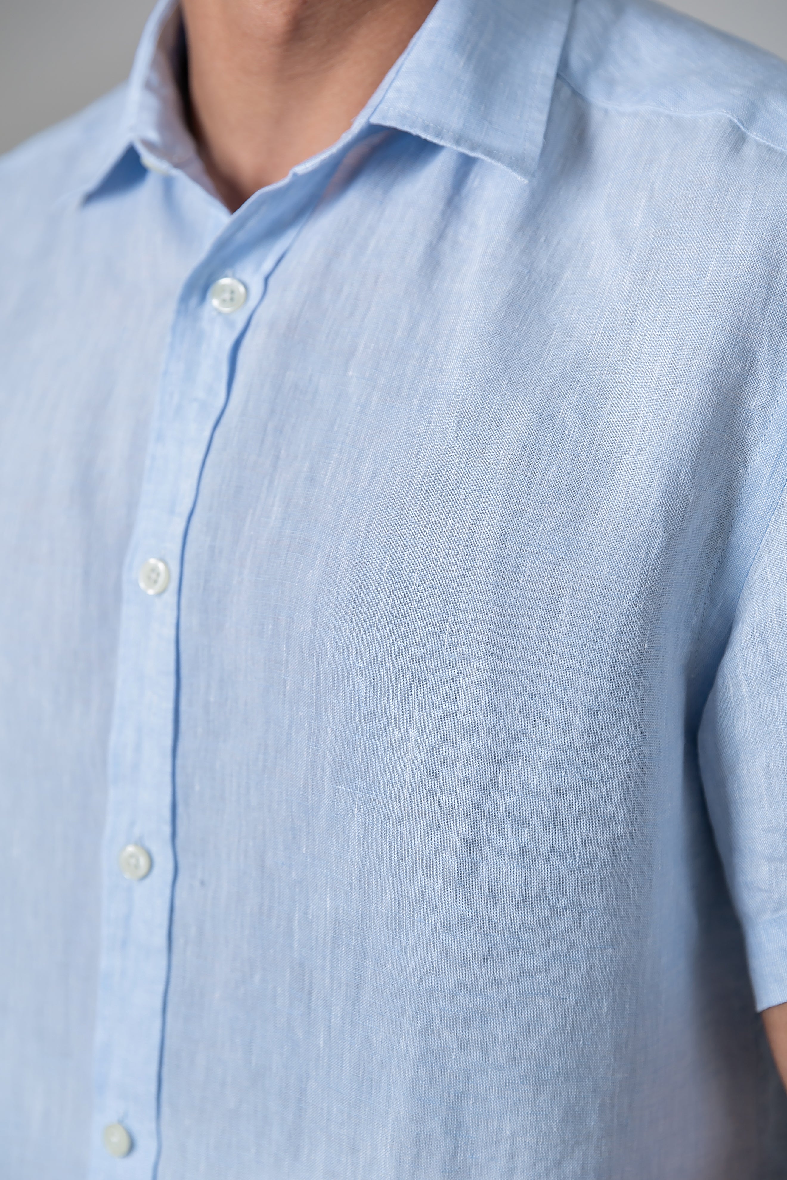 Camisa 100% Linho Lisa Azul Clara MC