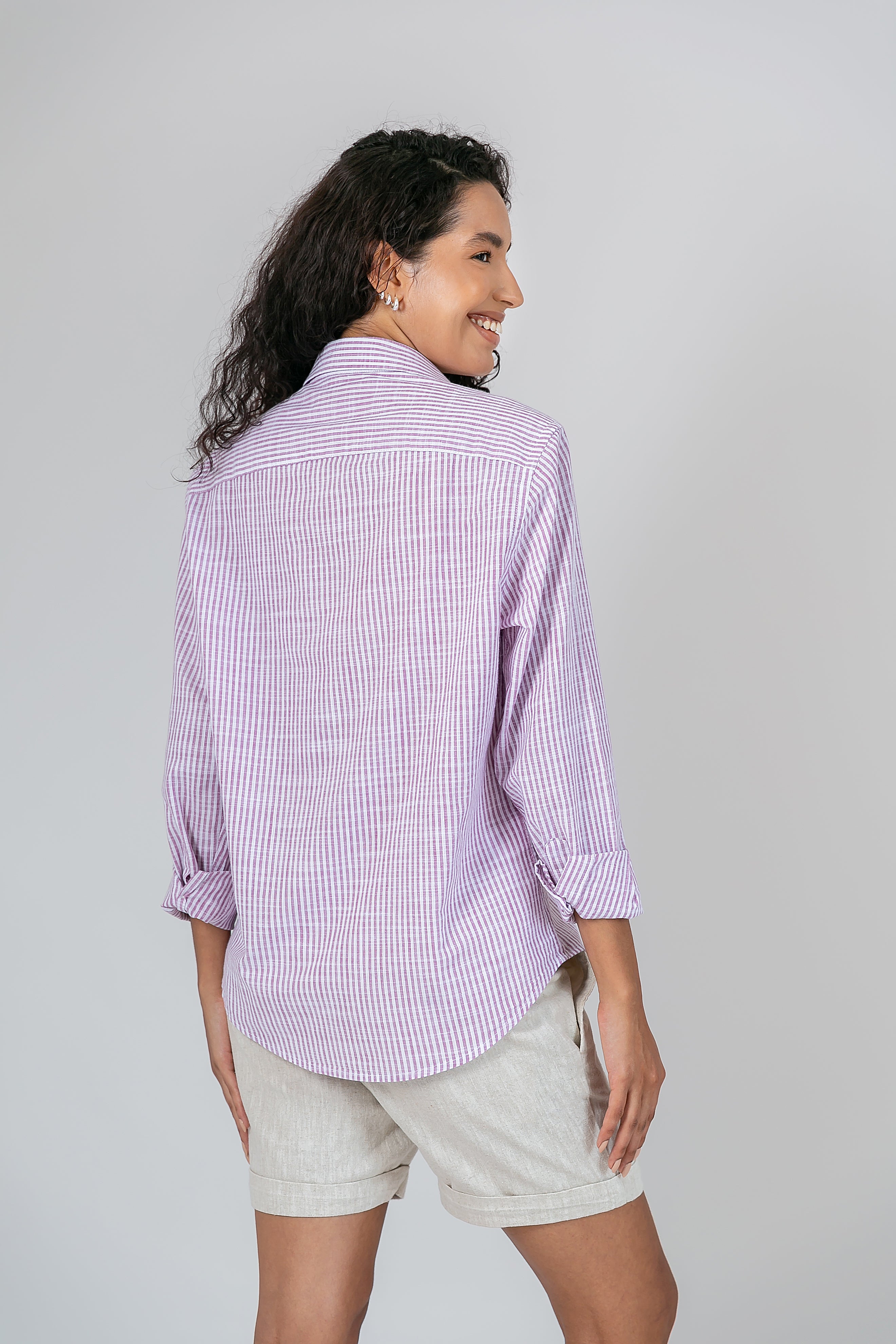 Camisa Algodão Listrada Lilás ML