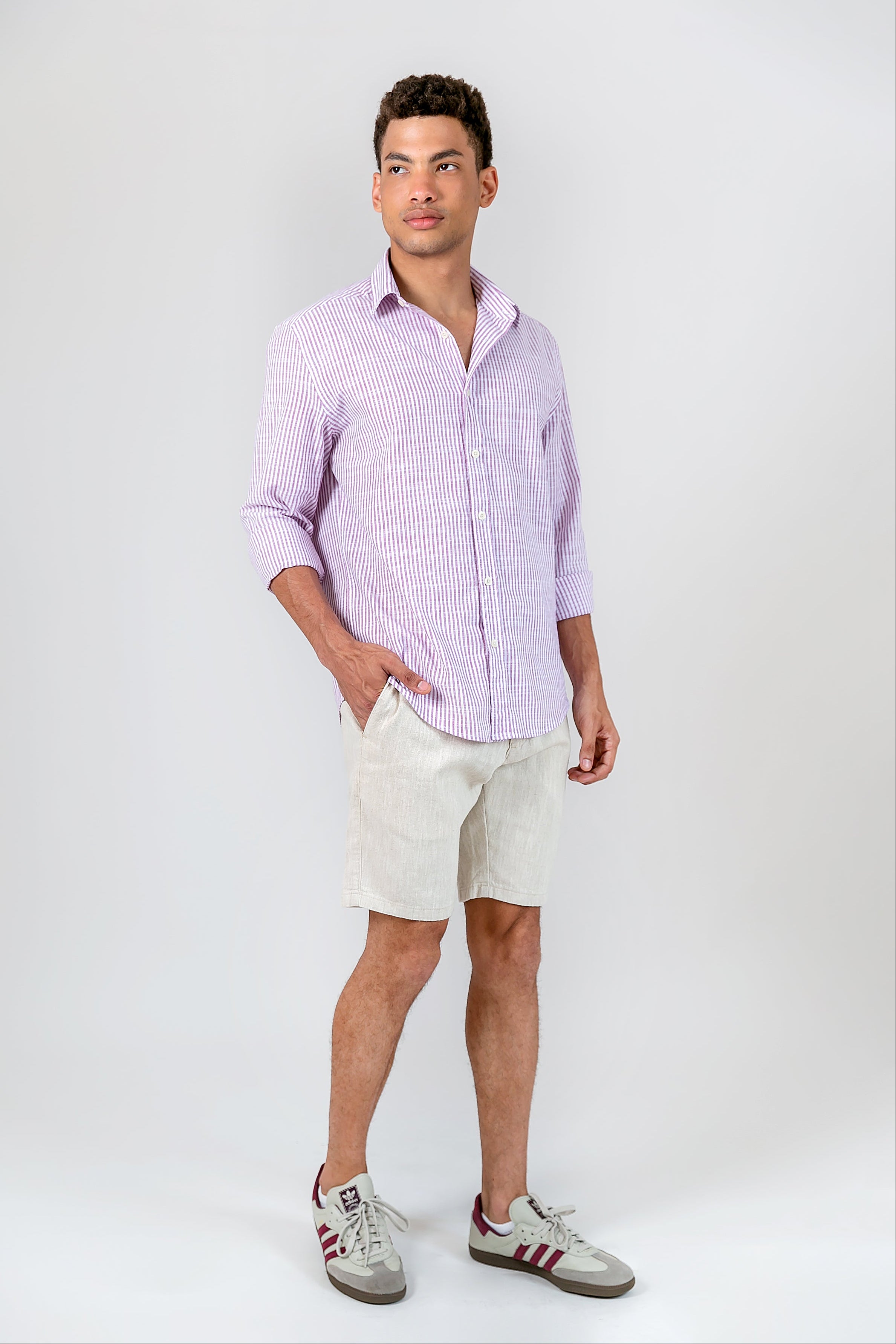 Camisa Algodão Listrada Lilás ML