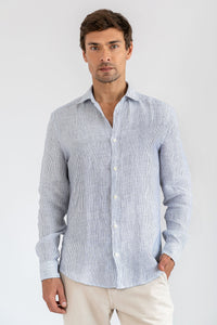 Camisa 100% Linho Veneto Listra Azul ML