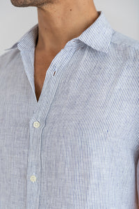 Camisa 100% Linho Veneto Listra Azul ML