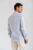 Camisa 100% Linho Veneto Listra Azul ML