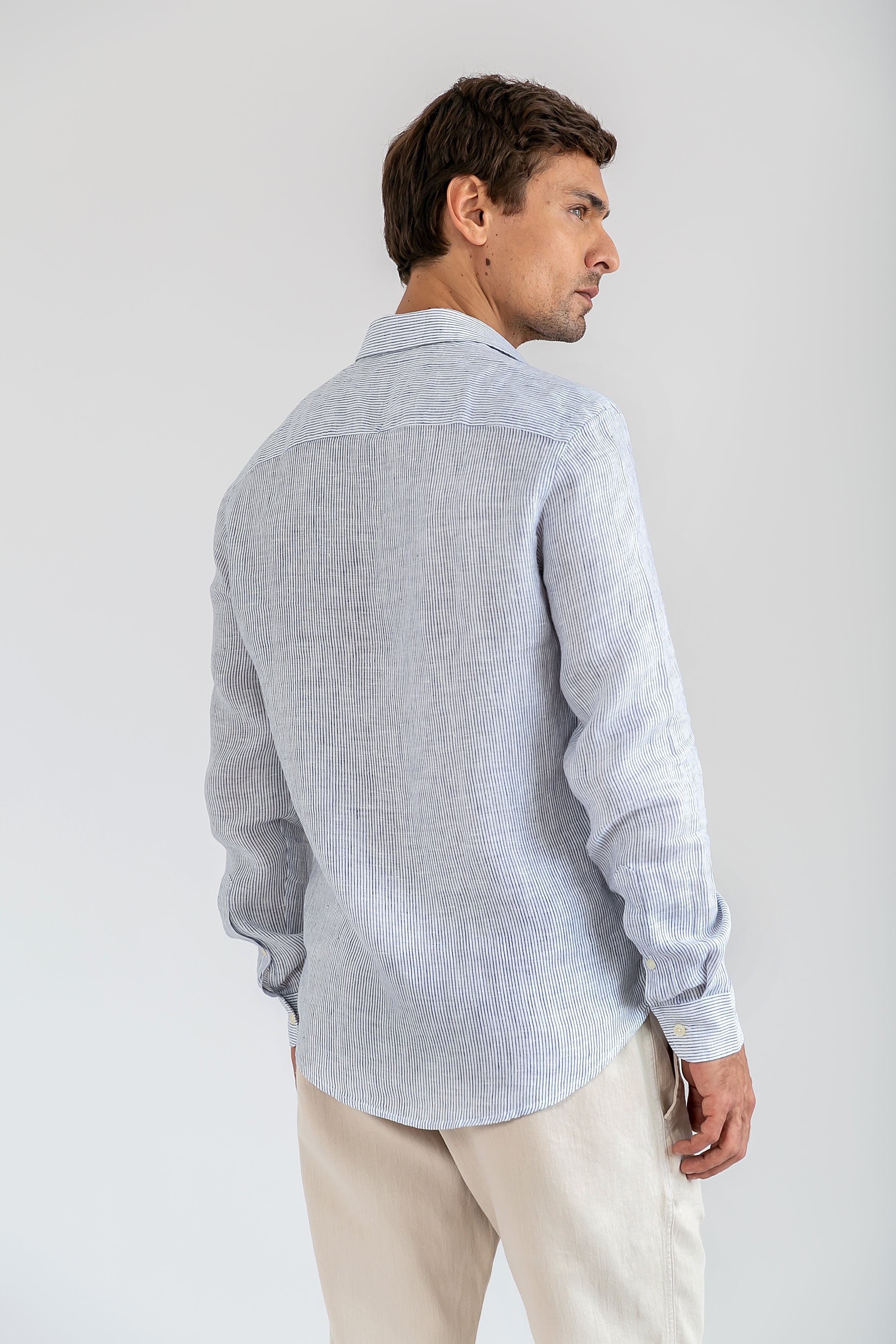 Camisa 100% Linho Veneto Listra Azul ML