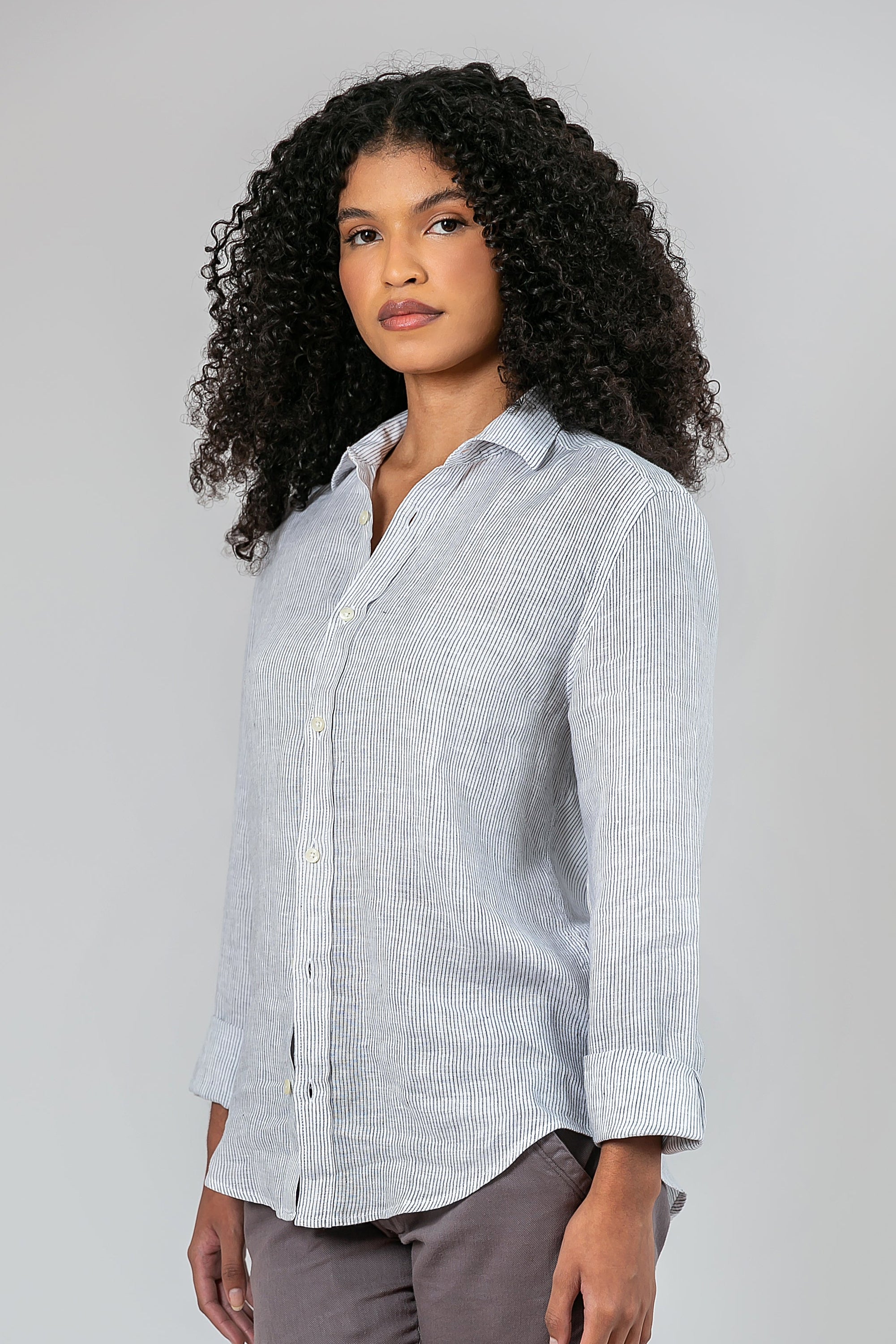 Camisa 100% Linho Veneto Listra Cinza ML