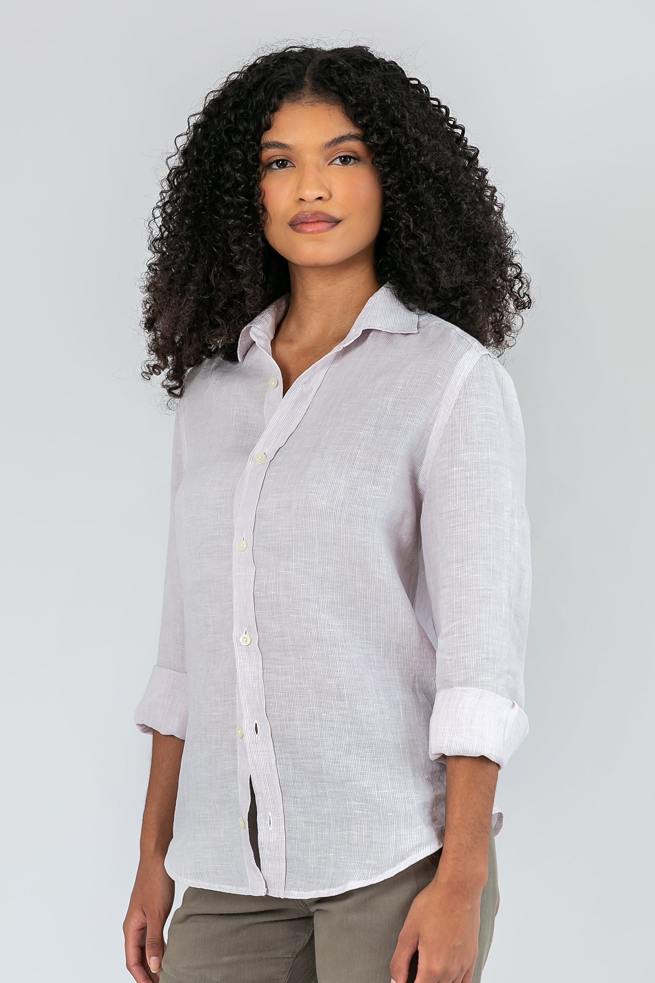 Camisa 100% Linho Listra Lilas ML