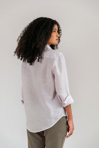 Camisa 100% Linho Listra Lilas ML