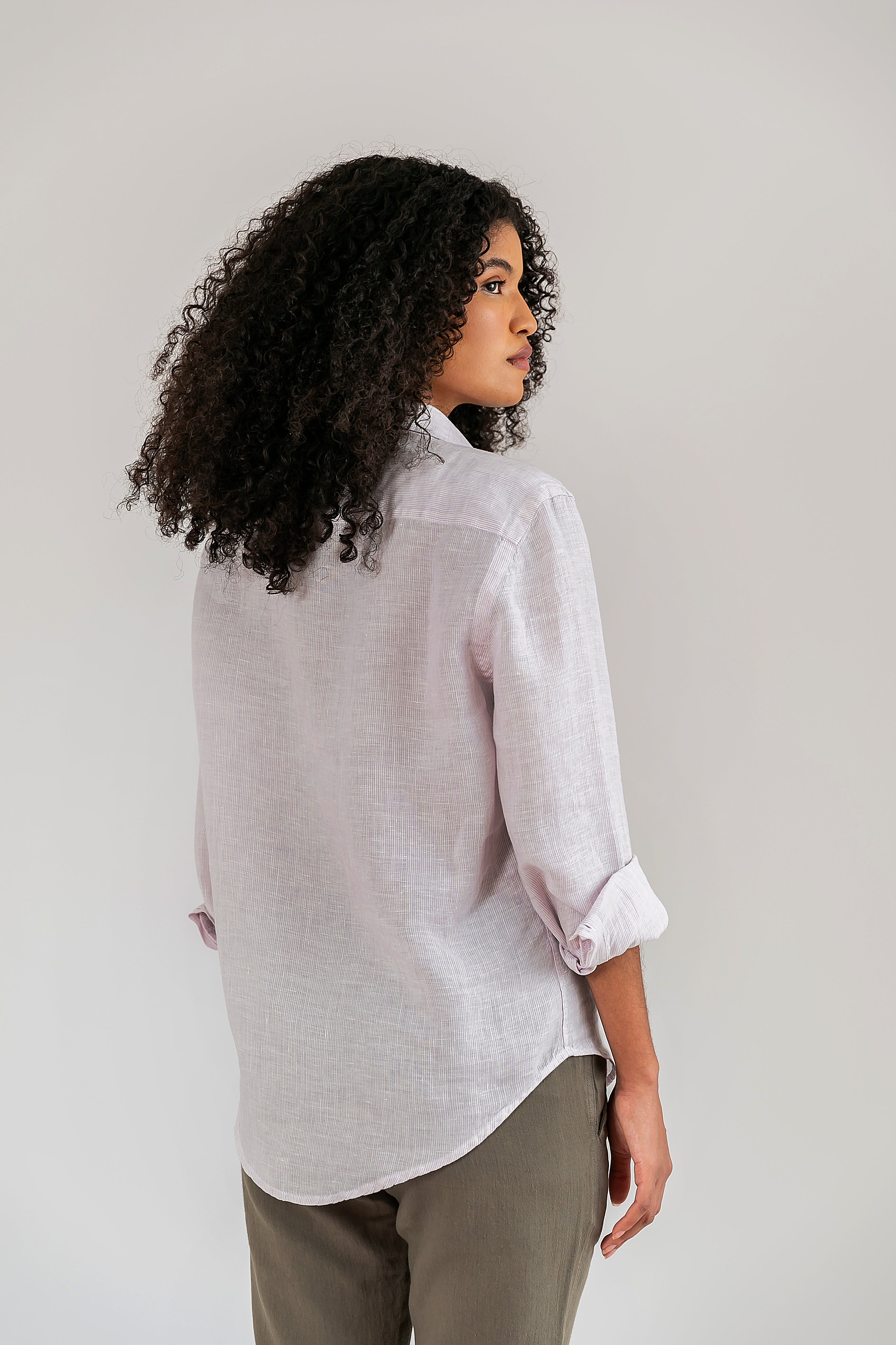 Camisa 100% Linho Listra Lilas ML