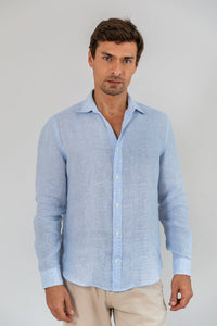Camisa 100% Linho Piemonte Azul ML