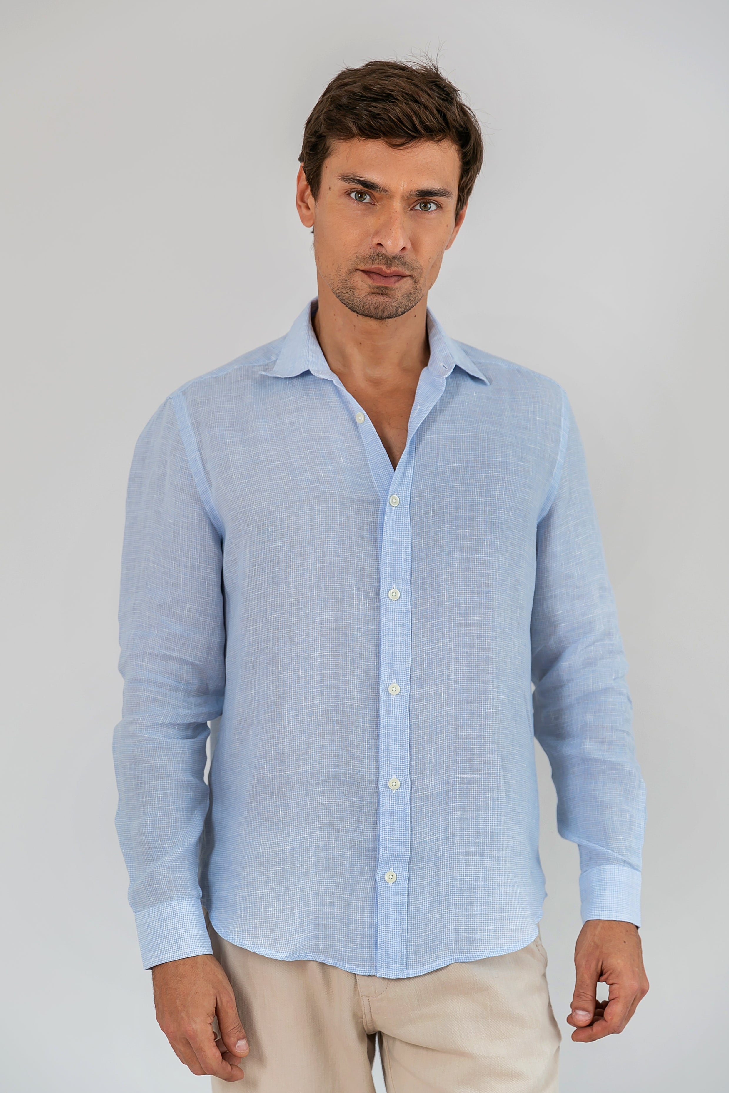 Camisa 100% Linho Piemonte Azul ML