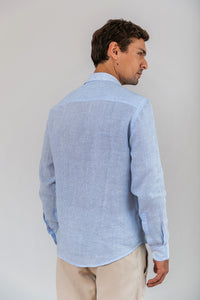 Camisa 100% Linho Piemonte Azul ML