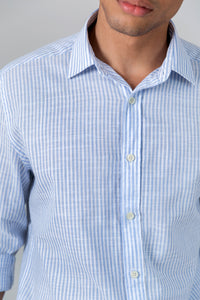 Camisa Algodão Listrada Azul Nuvem ML