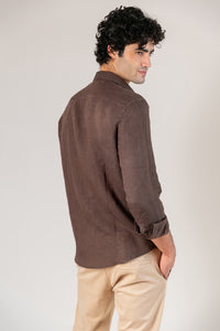 Camisa 100% Linho Lisa Café ML
