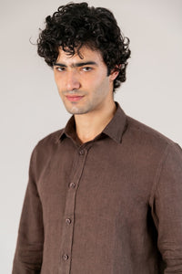 Camisa 100% Linho Lisa Café ML