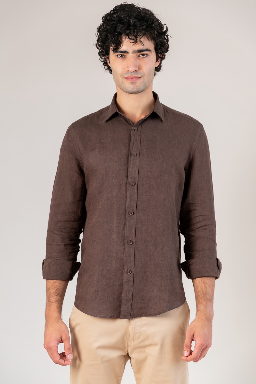 Camisa 100% Linho Lisa Café ML