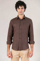 Camisa 100% Linho Lisa Café ML